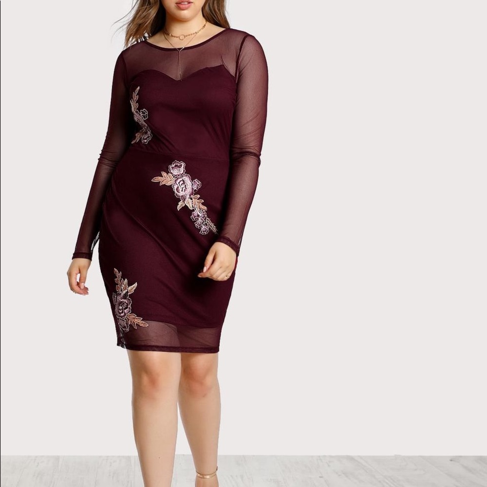 MESH OVERLAY FLORAL DRESS